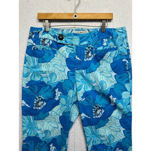 Tommy Hilfiger Blue Green Hawaiin Crop Pants Women Size 14 Stretch Beach Boho - Picture 4 of 12